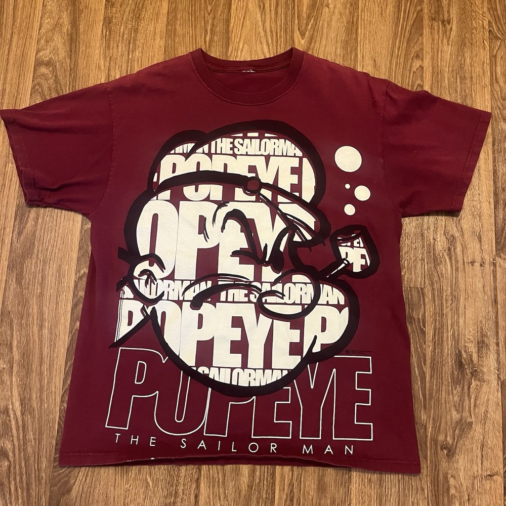 Popeye The Sailor Man Shirt Men Large‎ Maroon Short Sleeve AOP